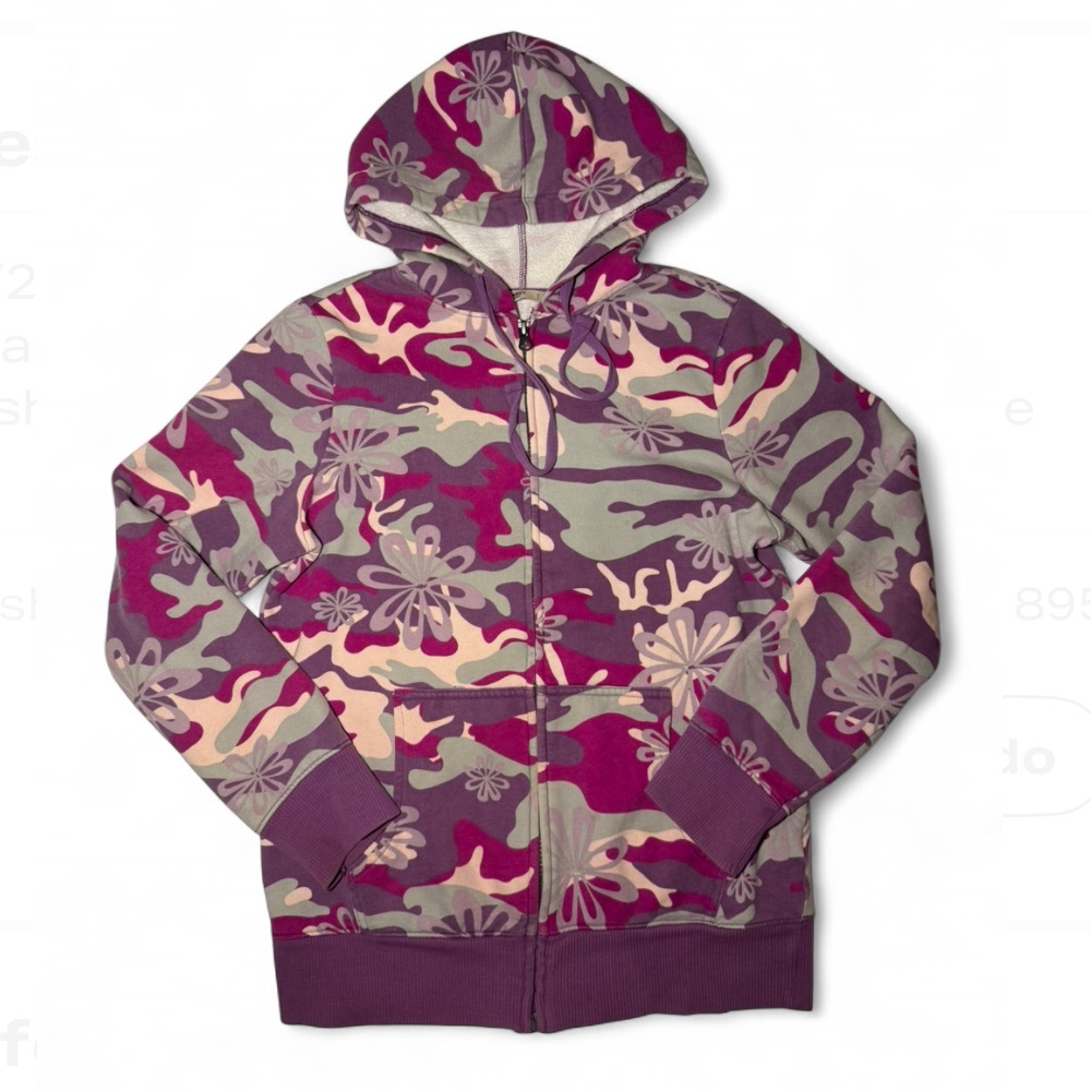 Y2K Old Navy Pink and purple Floral camo zip up hoodie 🟣